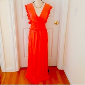 Time & Tru acoral Sleeveless Maxi 3X Faux Wrap V-neck Flutter Sleeve Smock waist